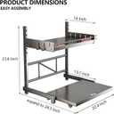Microwave Stand with Storage Shelf, 2 Tier Kitchen Countertop Organizer Rack, Height Adjustable Pull-Out Microwave Stand, Metal Microwave Shelf with Hooks, Easy Assembly (Dark Gray, 22.4 inches)