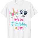Unicorn Dad of the 3rd Birthday Girl Shirt Matching Papa T-Shirt, Male Large