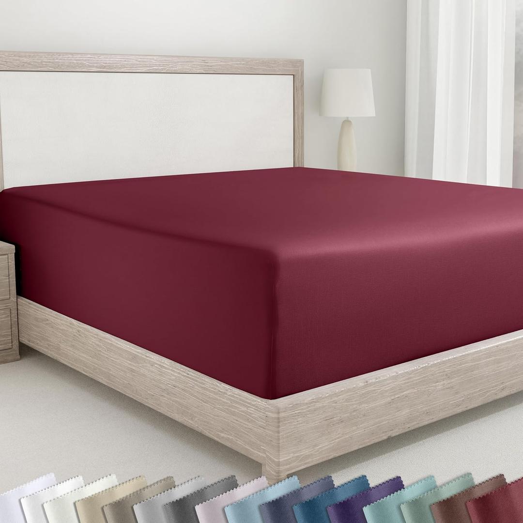 California Design Den King Size Fitted Sheet Only, Deep Pocket Soft 400 Thread Count 100% Cotton Sateen, No Pop-Off Elastic, Durable Hotel Quality Fitted Sheet (King, Burgundy Red)