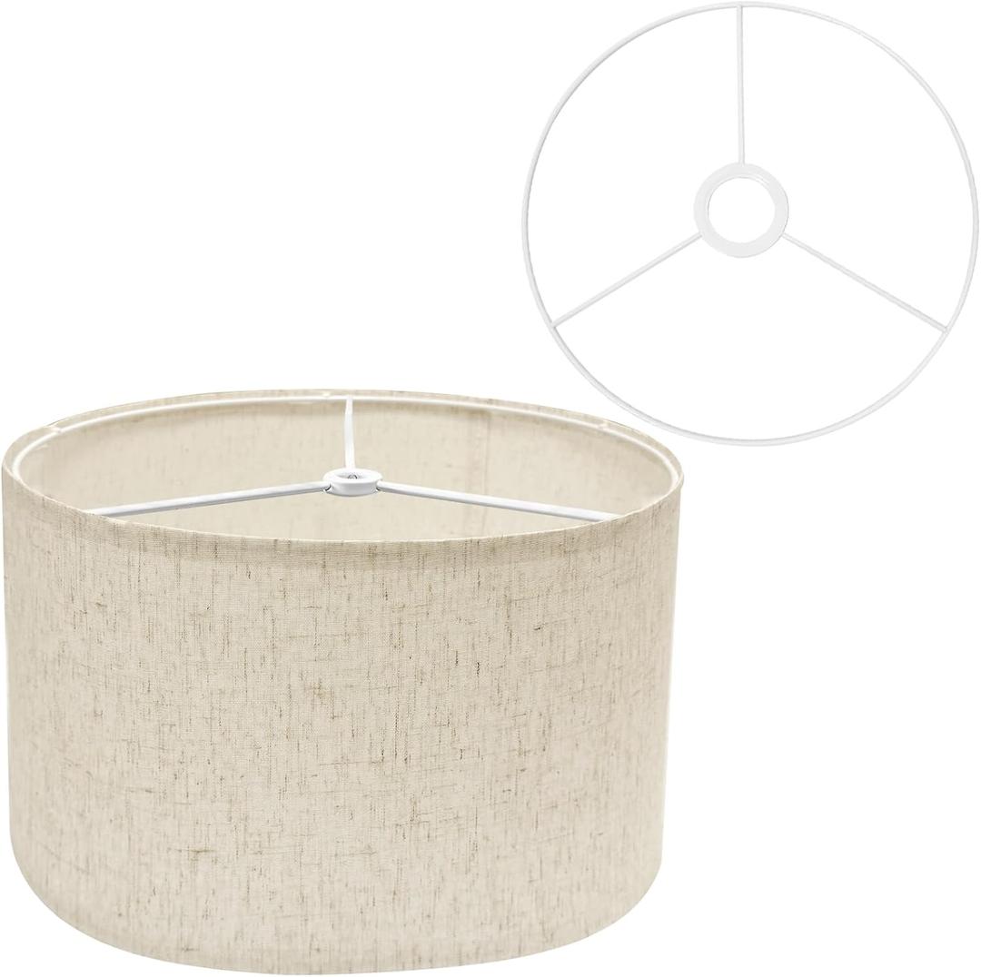 Drum Lamp Shades (Spider Fitter & E27/E26/E14 Fitter) for Table Lamps 13" Top x 13" Bottom x 9.8" High Linen Lampshade Lamp Shade for Floor Lamps Bedside Lamps, Linen, Assembly Required