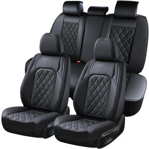 Coverado Car Seat Covers Full Set, Black Seat Covers, Waterproof Faux Leather Car Seat Cover, Luxury Car Seat Cover, Automotive Seat Covers 5 Seats, Car Seat Protector Universal Fit Most Cars