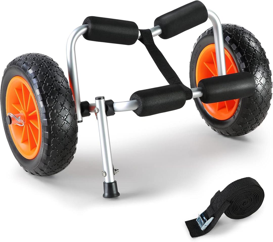 VEVOR Kayak Cart, 250lbs Load Capacity, Foldable Kayak Dolly Aluminum Kayak Wheels with 10'' Solid Tires for Kayaks Carrier Canoes Paddleboard Kayak Trolley Float Mats Jon Boats