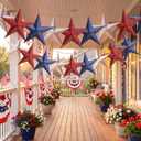 10 ft 3D 18'' Large Patriotic Paper Stars Hanging Decoration 4th of July Star Garland Decor Red White Blue Hanging Banner Decoration for 250th Anniversary Independence Day Party Porch