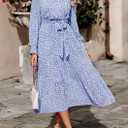 PRETTYGARDEN Women's Floral Boho Long Sleeve Maxi Dress | Wrap V Neck, Flowy A Line Swing Dresses, Belted, Elegant Spring Fall Outfit for Wedding Guest, Vacation, Date Night Party (Blue)