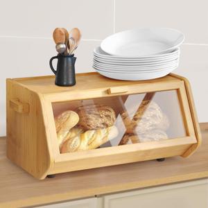Bamboo Bread Box, Keep the Bread Fresh for Kitchen Countertop, Large Capacity Wooden Bread Storage Container Farmhouse Bread Box with Window Bamboo Bread Box, Keep the Bread Fresh for Kitchen Countertop, Large Capacity Wooden Bread Storage Container Farmhouse Bread Box with Window