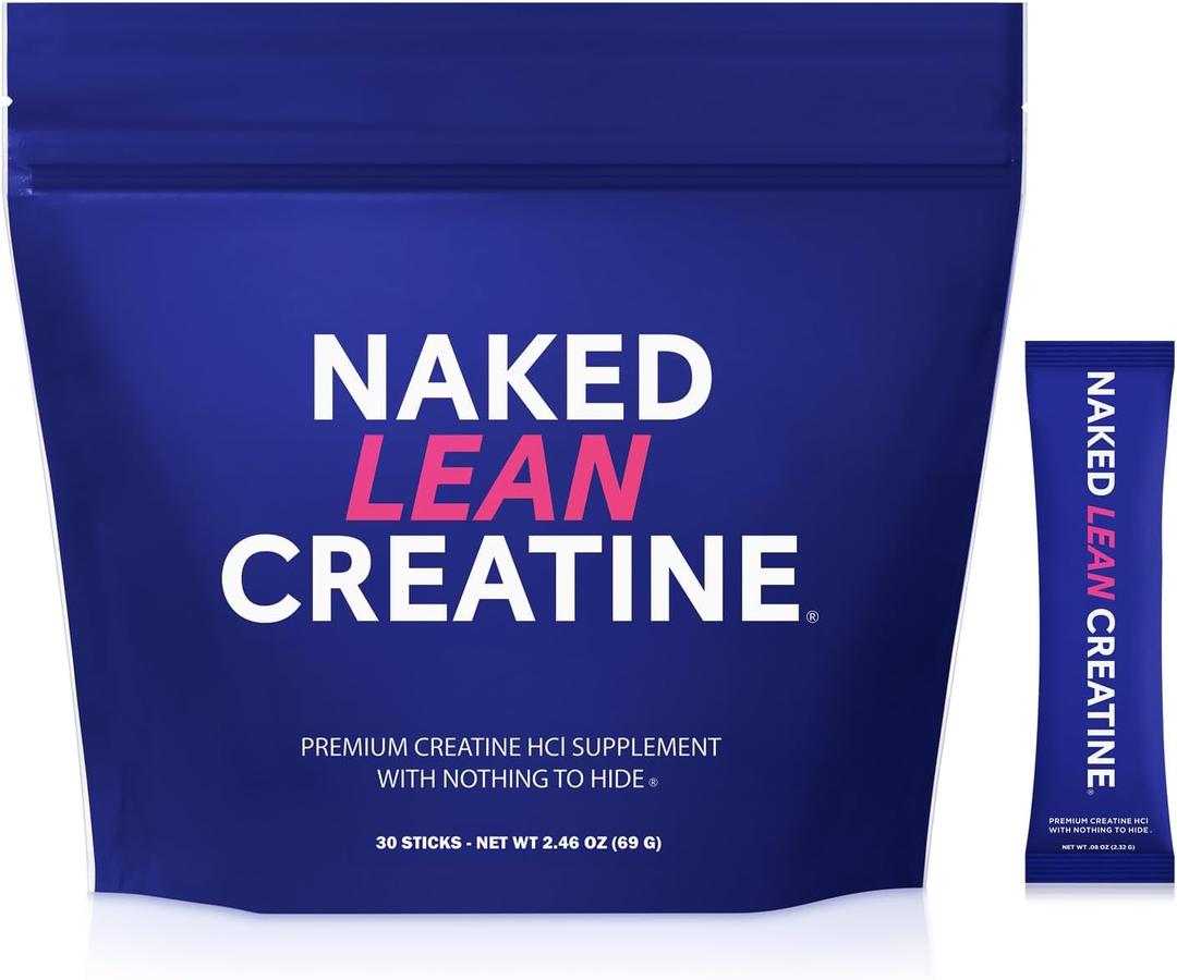 NAKED Lean Creatine HCl Stick Packs - Unflavored Con-Cret Creatine Hydrochloride with Organic Prickly Pear Extract, Electrolytes - Muscle Growth, Strength & Cognitive Support - 30 Servings