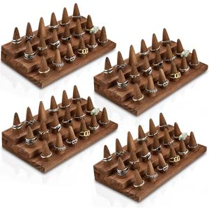 Juexica Wood Ring Display, 4 Pcs Ring Display Stand, 18 Fingers Ring Holder, Wood Jewelry Display for Ring Organizer Show Storage, Brown