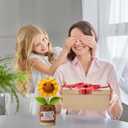 Levvohd Thank You Gifts for Mom from Daughter, Crochet Sun Flower Desk Decor Accessories are The Best Positive Gifts for Women Mothers Day Birthday (Brown Sunflower MOM - A)