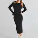 ANRABESS Women Long Sleeve Sweater Dress Crewneck Bodycon Stretch Slim Fit Ribbed Knit Midi Dresses 2025 Fall Trendy Outfits Black Small (Black, S)