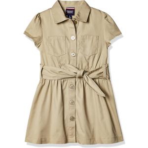 French Toast Girls Twill Safari Shirtdress Dress, Khaki Beige, 12 US