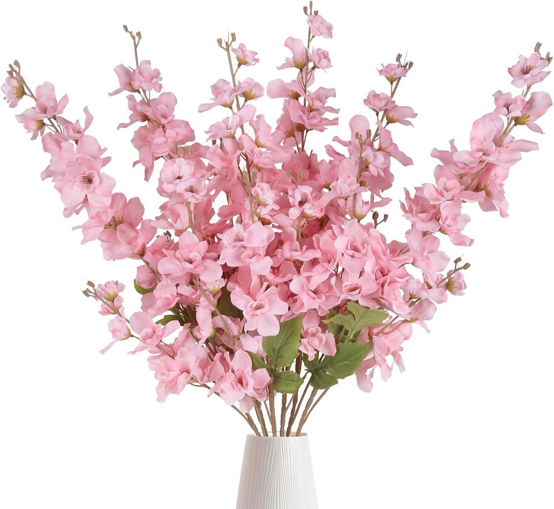 6PCS Long Stem Artificial Delphinium Flowers 35.43'' Pink Fake Larkspur Artificial Flower for Tall Vase Wedding Arrangements Bridal Bouquets Blossoms Flowers for Home Table Decor(Pink)