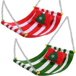 Zomiboo 2 Pieces Christmas Hammock in Green and Red for Doll Accessories and Props for Fun, Advent Calendars and Stocking Stuffers Accessories