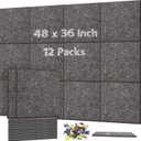 DOLLAR BOSS Large Cork Board for Wall 48" x 36" x 0.5" Bulletin Board 12 Packs Corkboard Tiles Self Adhesive Felt Wall Tiles for Office Home School, Dark Grey
