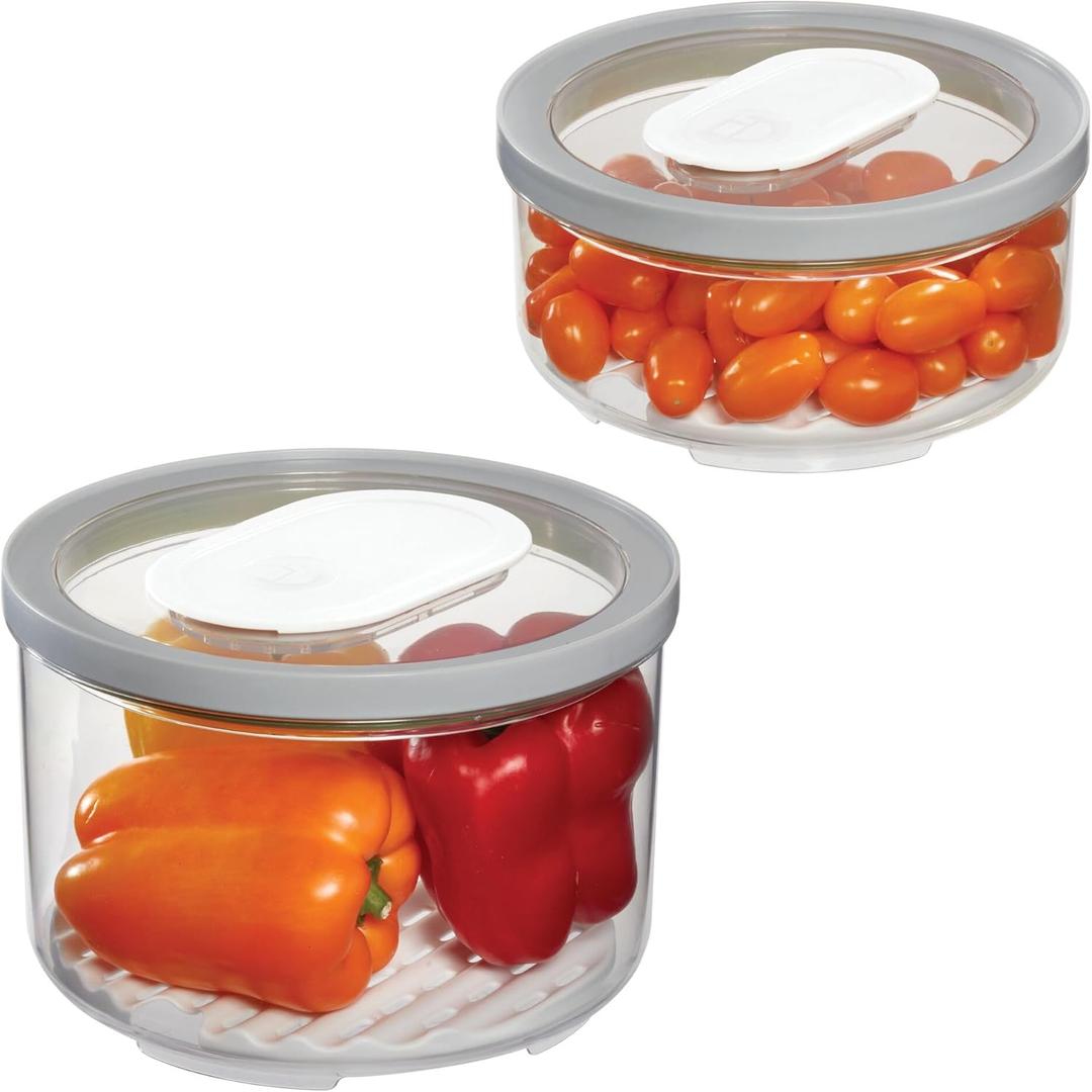 iDesign Small and Large Round Fridge Produce Bins with Removable Drainage Trays - Set of 2 - Gray