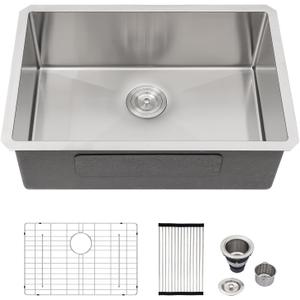 Logmey 30 Inch Undermount Kitchen Sink - 30x18 In Handmade Stainless Steel Undermount Kitchen Sink 16 Gauge Single Bowl 30x18x9 Inches Sinks