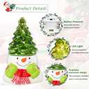 VCUTEKA Small Ceramic Christmas Tree Hand-Painted Vintage Tabletop Christmas Tree Holiday Decoration with Multi-Color Lights Green Xmas Trees Snowmen 8.75inch