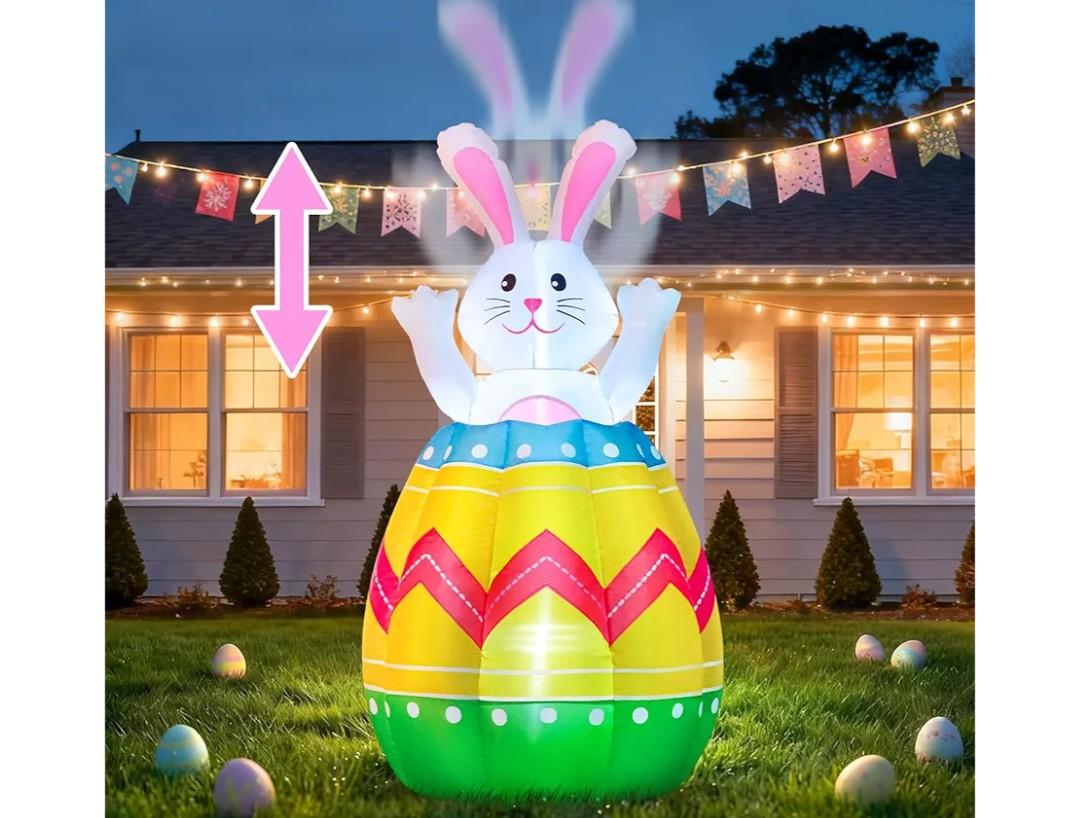FunFanso 4 FT Inflatable Easter Bunny in The Egg Automatic Up and Down, Outdoor Blow Up Rabbit Yard Decorations Built-in LED Lights, Indoor Yard Party Lawn Garden Holiday Decor