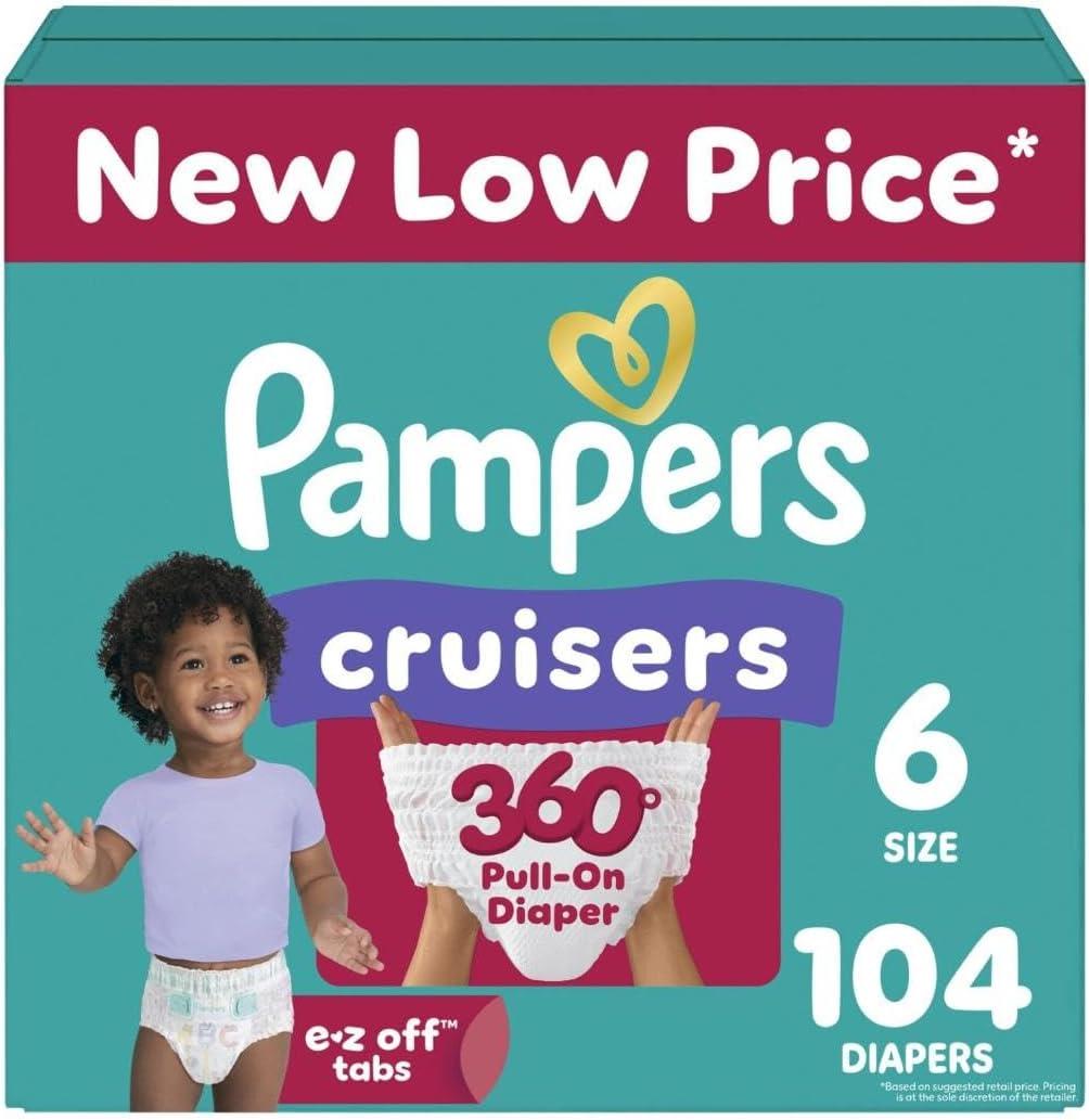 Pampers Diapers - Cruisers 360 - Size 6, 104 Count, Babyproof up to 100% Leakproof Pull-On Diaper