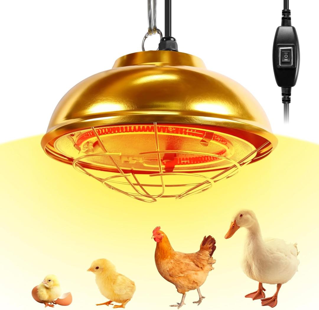 Heat Lamp for Chickens Coop Heater,350W Chick Brooder Heater for Chicks Poultry Coop,Small Pets Heating Warmer Lamp for Winter Indoor/Outdoor Ducks Rabbit Dogs W/ 2 Adjustable Temp(350W/180W)