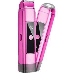 Electric Bikini Trimmer for Women: IPX7 Waterproof Dual Head Cordless Electric Shaver for Women with LED Display & 0.5mm Ceramic Blades for Pubic Hair, Face, Legs - Tea Rose