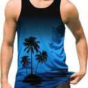 uideazone Mens Beach Tank Top Summer Sleeveless Shirt Graphic Quick Dry Gym Workout Tank Top (Medium, Blue Palm Tree)