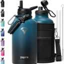 64 oz Insulated Water Bottle,Half Gallon Water Flask Stainless Steel Vacuum, Cold for 48 Hrs,BPA-Free & Leakproof -with Paracord Handle, Strap,Straw Spout Lids, Large Jug for Gym, Indigo Black