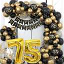 75th Birthday Balloon Decorations, 75th Birthday Decorations Black and Gold Balloons Garland 75th Birthday Balloons Banner for 75th Birthday Party Decorations