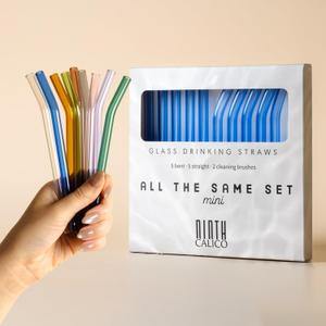 10-Pack Reusable Glass Drinking Straws – Colorful, Durable, Shatter-Resistant – Includes 5 Straight, 5 Bent Straws & 2 Cleaning Brushes – For Smoothies, Iced Coffee (Sky Blue, Mini)