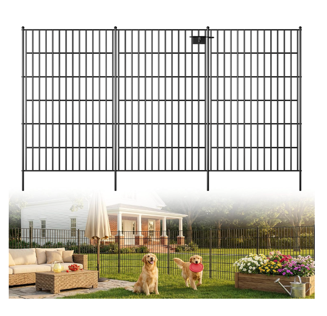 Toolterritary 10 Panels No Dig Decorative Garden Fence, 48in(H) x 25ft(L), Dog Fence Outdoor for Yard - Rustproof Metal Animal Barrier Fencing for Patio, Flower Bed, Ideal for Dogs, Rabbits