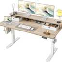 TIQLAB Standing Desk with Two Drawers, Stand Up Standing Desk Adjustable Height, Electric Sit Stand Table with Storage Shelf and Splice Board, 55 * 24 inch, Maple