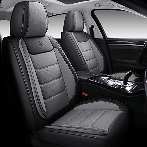 Isen-CoverAuto Full Coverage Faux Leather Car Seat Covers Full Set,Automotive Seat Covers for Cars,SUVs Pick-up Truck, Car Seat Cushion, Black and Grey Seat Covers,Front Seat Cover,Car Seat Protector