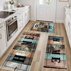 Tritard 100% Non Slip Kitchen Rugs Sets of 3 Farmhouse Washable Kitchen Mats for Floor Non-Skid Kitchen Runner Rug Soft Rustic Kitchen Floor Carpet for Hallway, Laundry, Sink, Office, Rustic