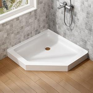 Sunrosa White Corner Drain Neo-Angle Shower Base 36" L x 36" W x 4-3/8" H