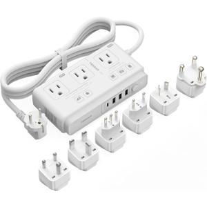 TESSAN 220V to 110V Voltage Converter for Travel with 4 USB Ports (1 USB C), 3 AC Outlet and EU UK AU IT in ZA International Power Adapter, Step Down Transformer Outlet Converters White