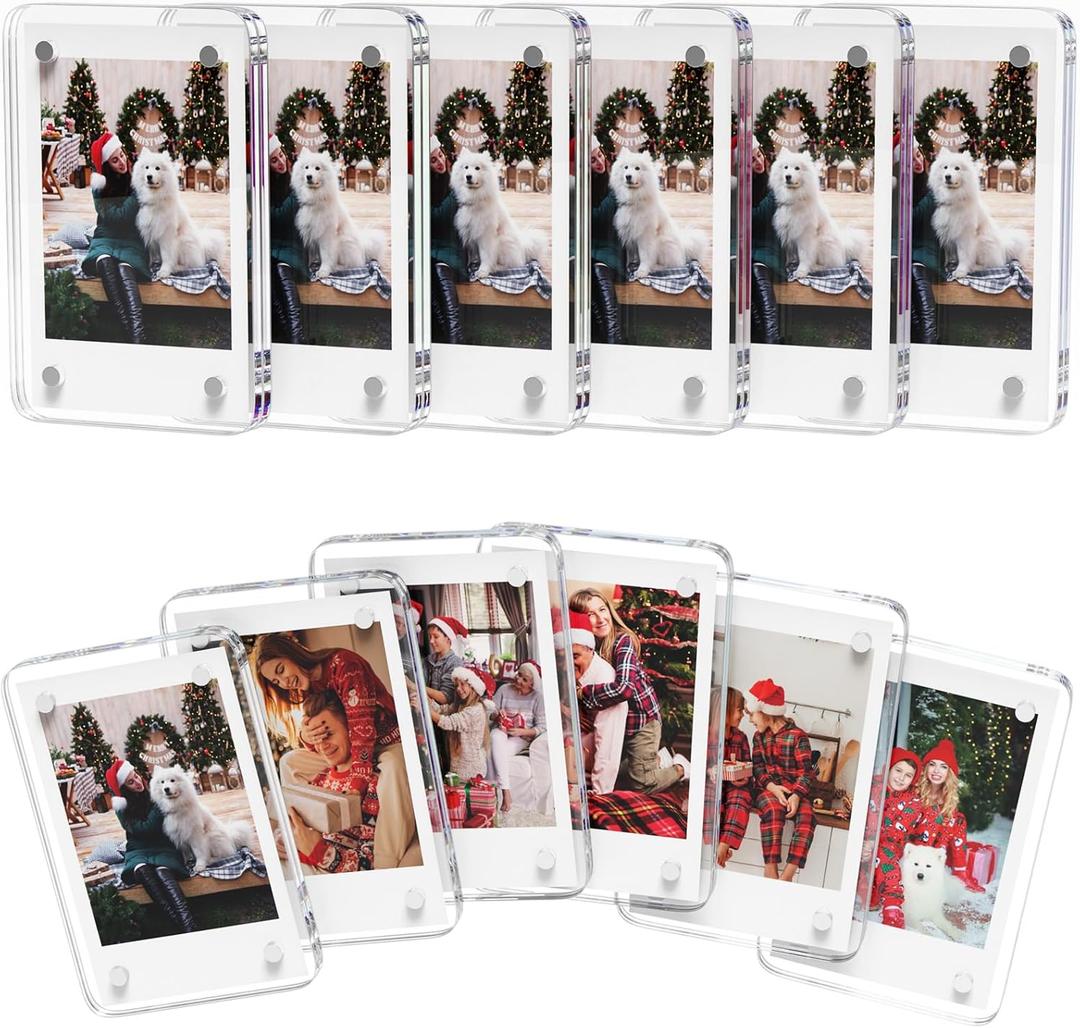 12-Pack Acrylic Fridge Magnetic Frame, 2.36'' x 3.54'' Clear Double-Sided Magnetic Picture Frames for Refrigerator, Mini Photo Frames for Polaroid, Fujifilm Instax Mini, and Instant Photos