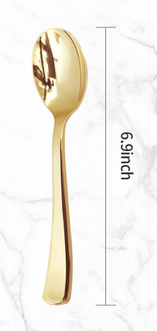 BESTVIP Gold Plastic Silverware, Disposable Utensils, Heavy Duty Cutlery 15 Spoons for Party, Christmas, Wedding, Catering and Daily Use