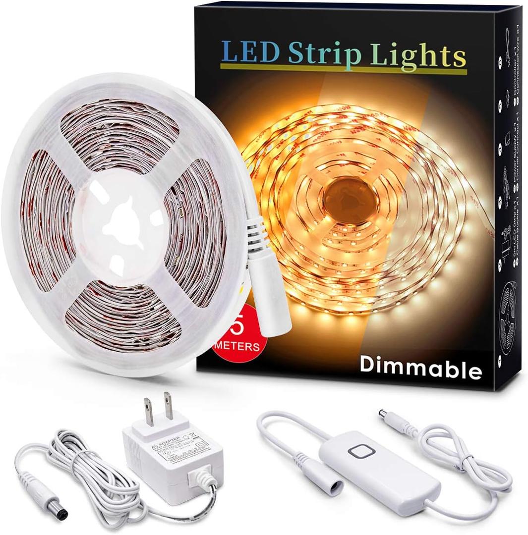 MYPLUS Under Cabinet Led Lighting, 16.4ft LED Strip Lights Kit with Dimmer Control for Kitchen, Cabinet, Shelf, Counter, Bedroom and Dcor, Warm White 3000K, 1050LM