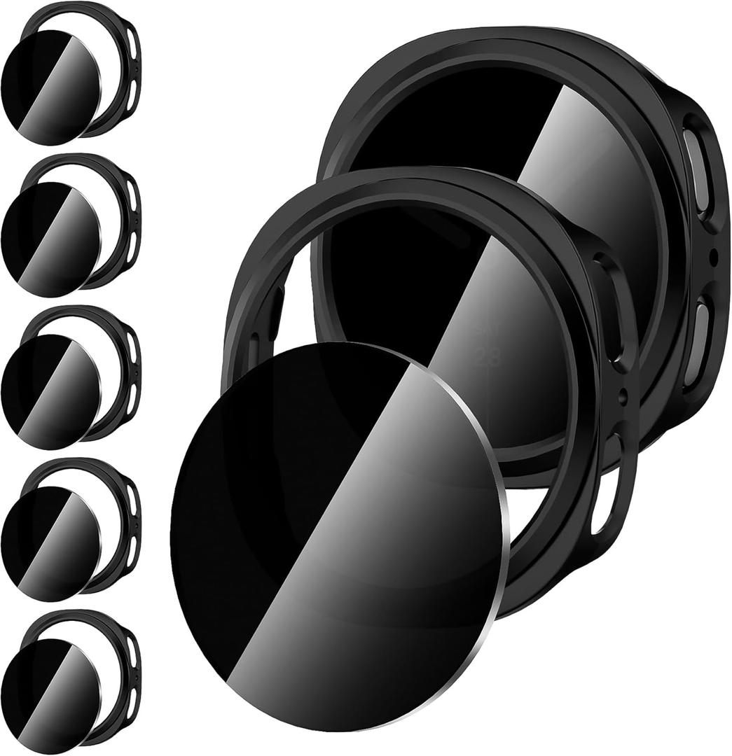 Suoman 5+5 Pack for Samsung Galaxy Watch 8 44mm Privacy Case, [Anti-Peeping] Tempered Glass Screen Protector, Hard PC Hollow Out Bumper Protective Cover