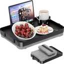 Lap Tray with Cushion Plastic Lap Desk with Cushion 15.5”Large Breakfast in Bed Tray with Removable Cushion & Cup/Phone Holder, Lap Table with Laptop Pocket for Couch TV Adults Eating Gaming Black