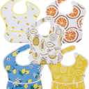Soarwg Kids Baby Bibs, 5 Pack Waterproof Bibs for Unisex Boys Girls, Essential Must Have for Babies Eating, Feeding (Fruit)