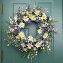 28 Inch Large Summer Wreaths for Front Door Summer Door Wreath Spring Floral Wreath with White Sunflower Lanvender Wildflowers for Indoors Outdoor Home Decorations