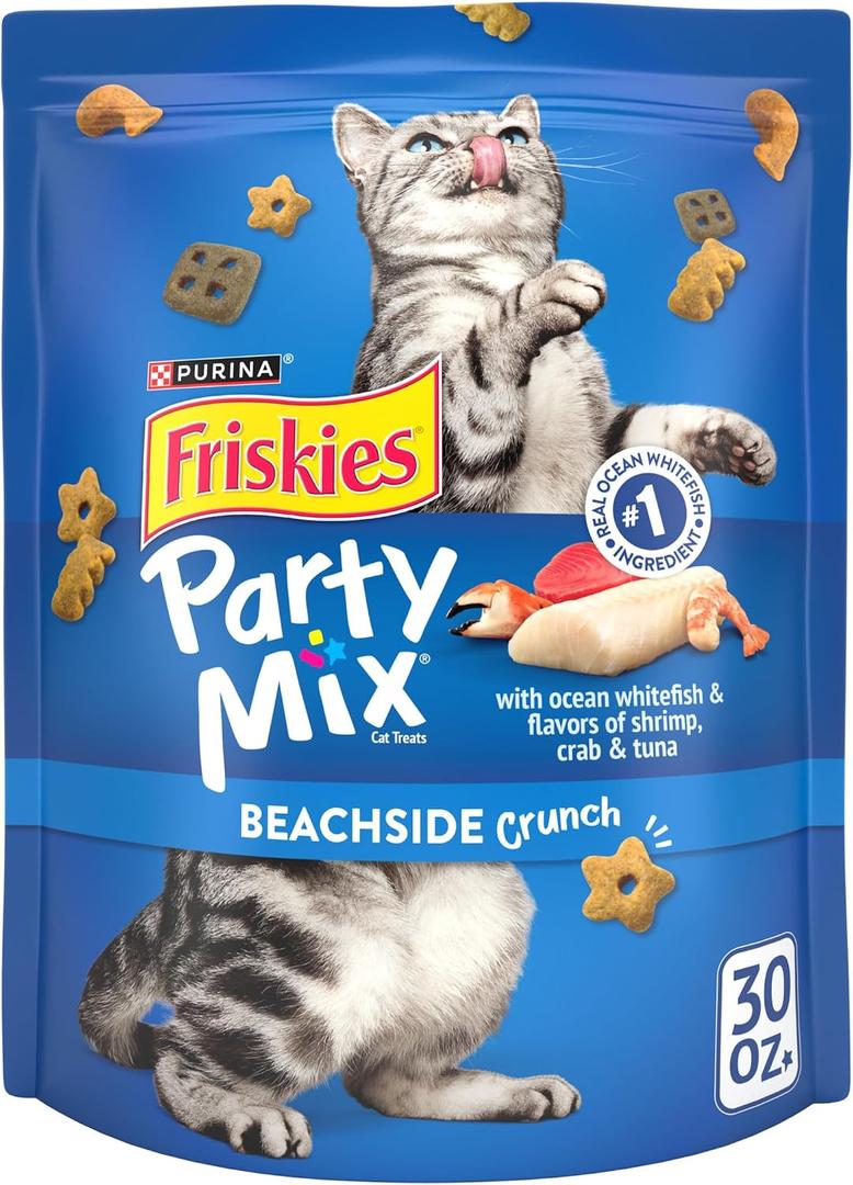 3 x Purina Friskies Cat Treats, Party Mix Beachside Crunch - 30 oz. Pouch (EXP 10/01/27)