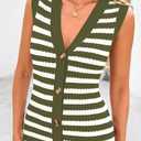 BTFBM Casual Women Spring Dresses 2025 Sleeveless Striped Midi Button Down Dress Ribbed Knit Cardigan Cover Up Dress (XXL)