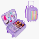 Travel Rolling Suitcase Compatible with Barbie Dolls 12-Inch Holds up to 6 Dolls, Storage Luggage Backpack with Wheels and Handle, Multiple Pockets for Doll’s Clothes, Accessories, Purple, Bag Only