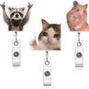 Vicenpal 3 Pcs Funny Badge Reel Raccoon Hamster Cat Badge Reel Cute Retractable Funny Clip Holder with Clip Durable Nylon Cord Gift for Nurse Doctor Office Worker ID Card Decor