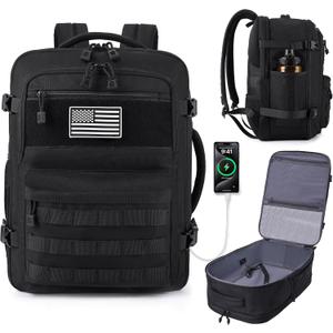 MOZETO TSA Approved Carry On Backpack, Extra Large Tactical Travel Backpack for Men, Airplane Approved Weekender Bag, Water Resistant Lightweight Laptop Daypack for Flight, Black