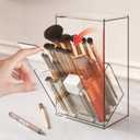 Acrylic Makeup Brush Holder Organizer with LidTilt Open Cosmetic Make Up Brushes Case with 17 Slots for Vanity Bathroom Countertop