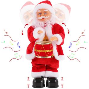 Gfilay Musical Dancing Santa Claus with Drum - Singing Santa Plush Toy for Christmas Decor and Xmas Gift