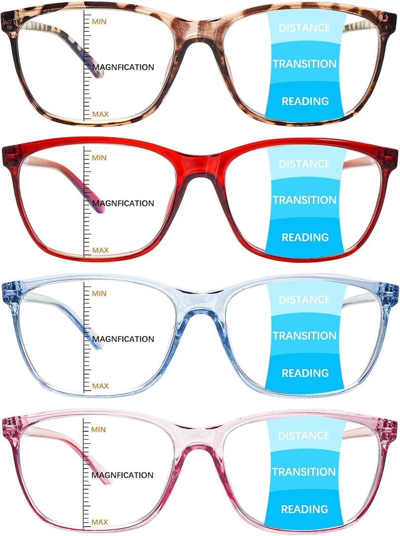 Progressive Multifocus Reading Glasses for Women Blue Light Blocking Glasses with Spring Hinge (4c)