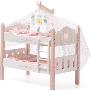 ROBOTIME Baby Doll Bunk Beds, Wooden Baby Doll Crib, Stackable Doll Bed Toy, High18 inch Dolls Furniture Fits American Girl 3+ (Pink, 2 Pcs Beds), 21.7 X 11.9 X 18.1 Inches